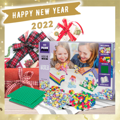 Plus Plus 入门级双板装 -内含600粒 Pastel&Neon色 Mini plus+ 附底板x2块配件+ 教学拼图框架指南